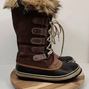 Sorel Joan of Arctic Women's Brown Leather Water Proof Faux Fur Boots Size 9